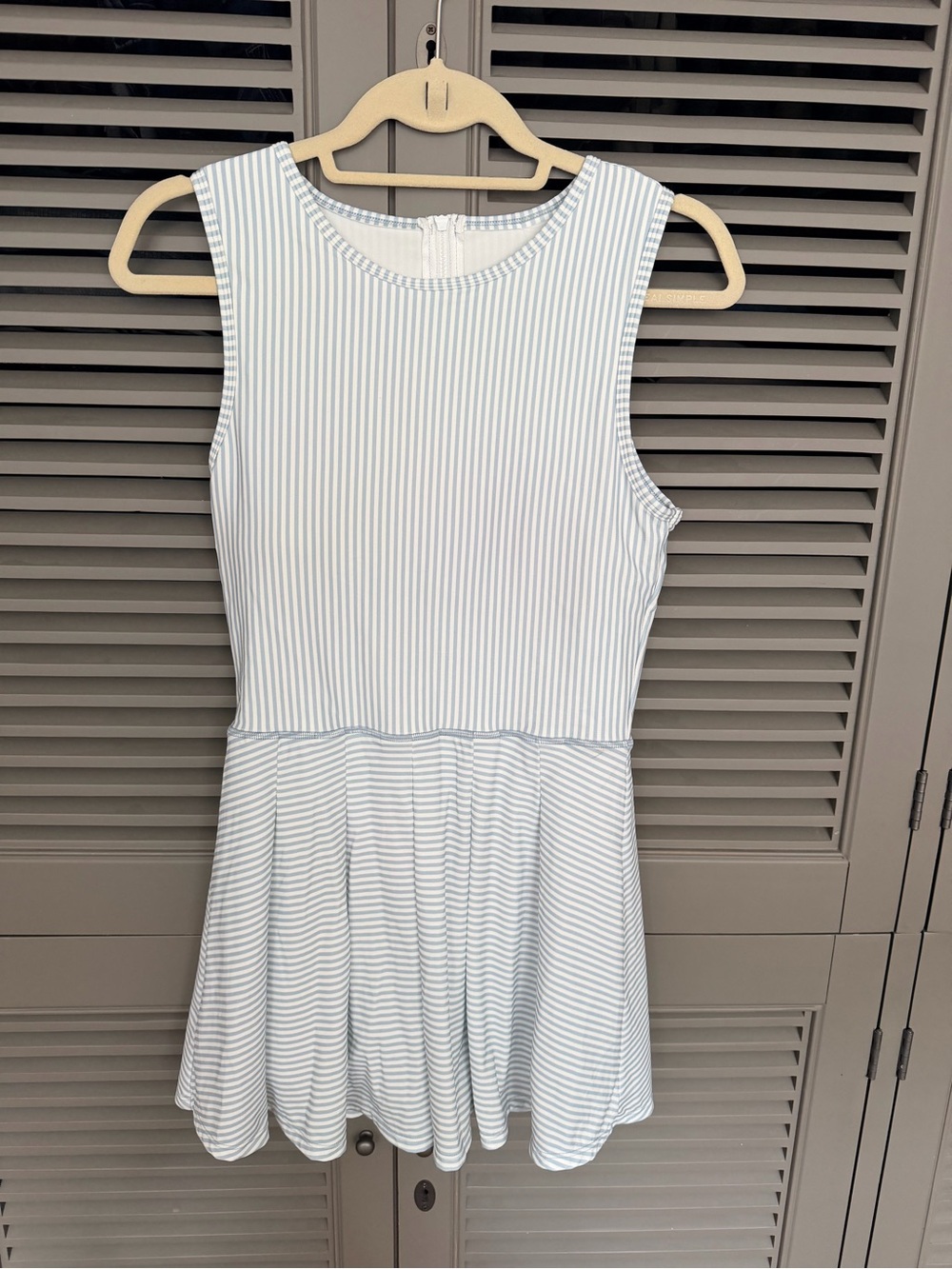 Altar'd State White & Light Blue Striped Sleeveless Skater Dress